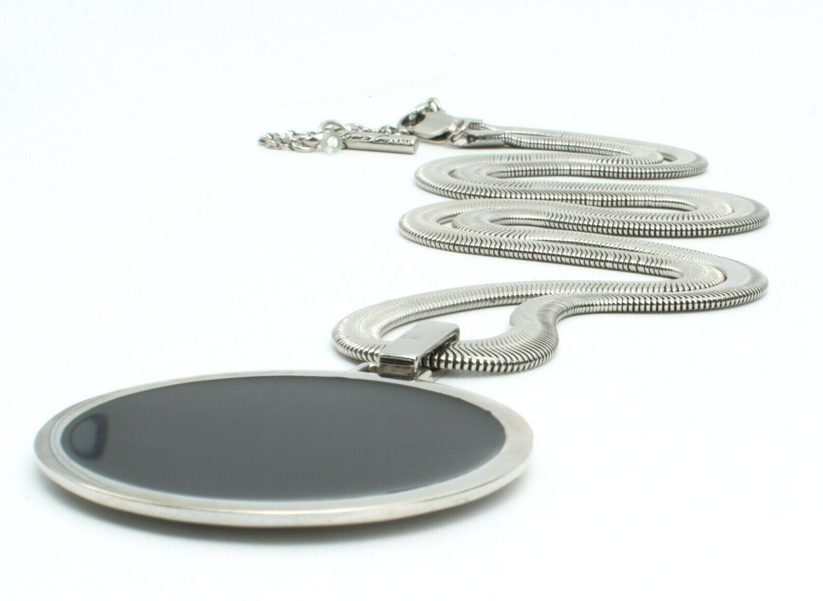 Kenneth Cole Silver tone 5mm Snake Chain Large Black Pendant 2"  LONG 30" - 33"