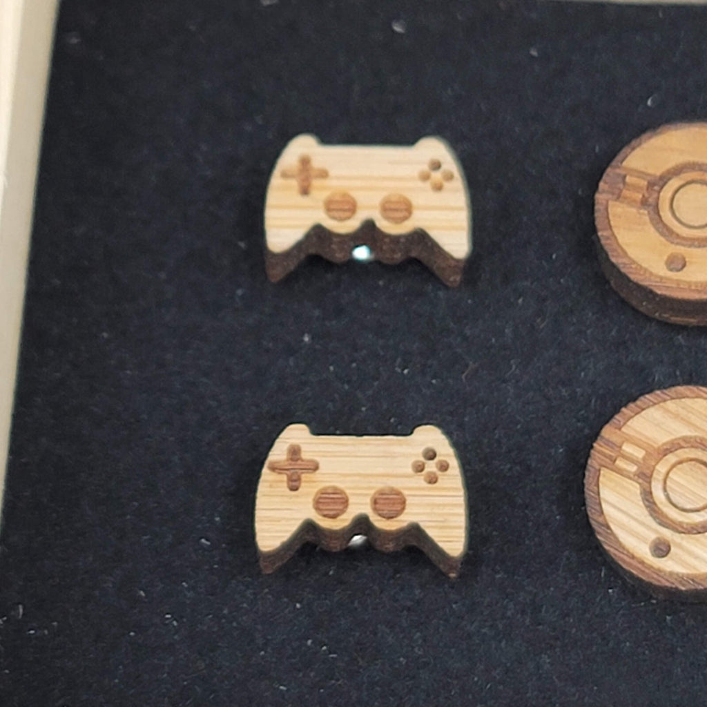 Wood Laser Cut Pierced Earrings Studs Game Controller Poke Ball Puzzle Pieces