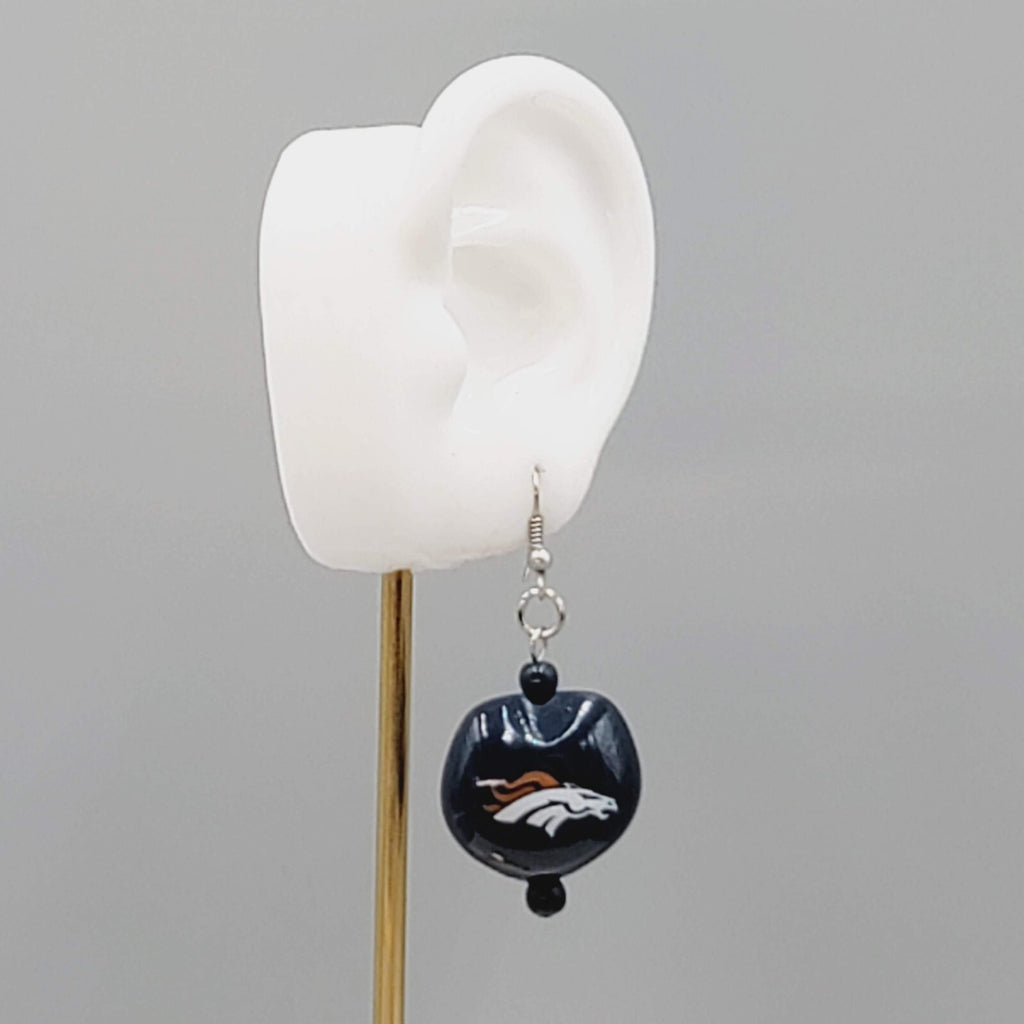 Vintage KuKui Nut Denver Broncos Football Pierced Earrings Dangle 1 3/8"