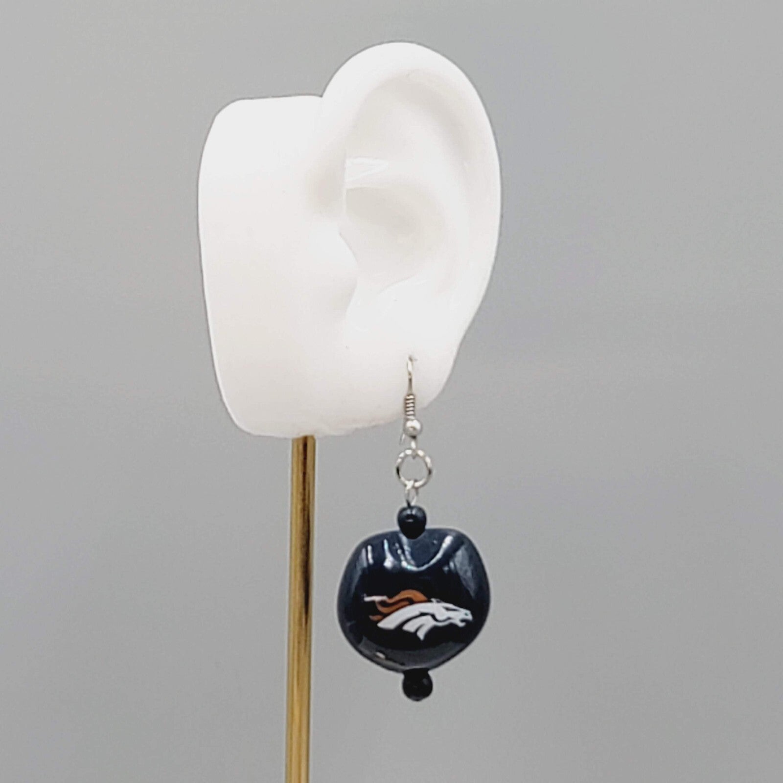 Vintage KuKui Nut Denver Broncos Football Pierced Earrings Dangle 1 3/8"