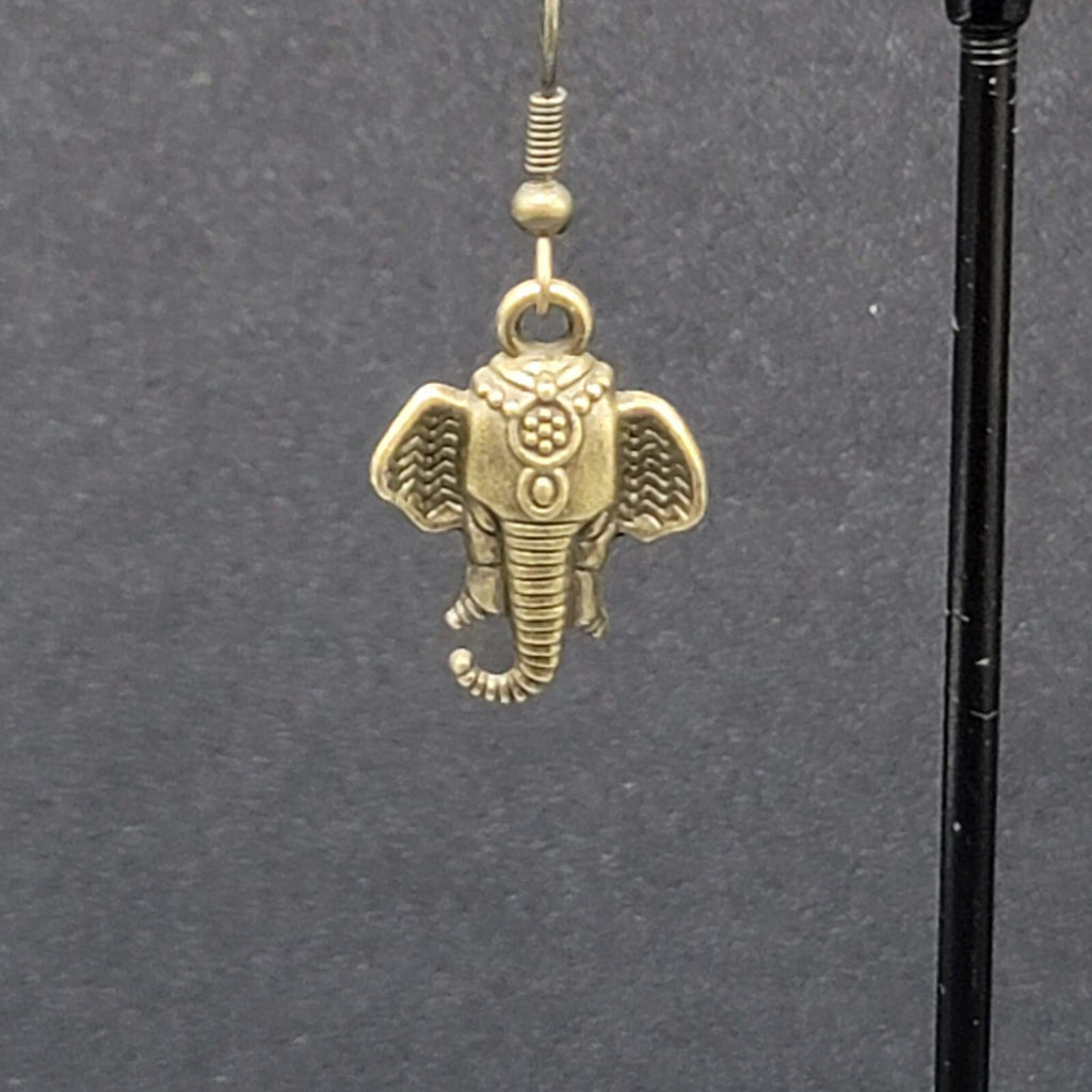 New ELEPHANT Head Pierced Earrings Bronze tone Dangle 7/8"