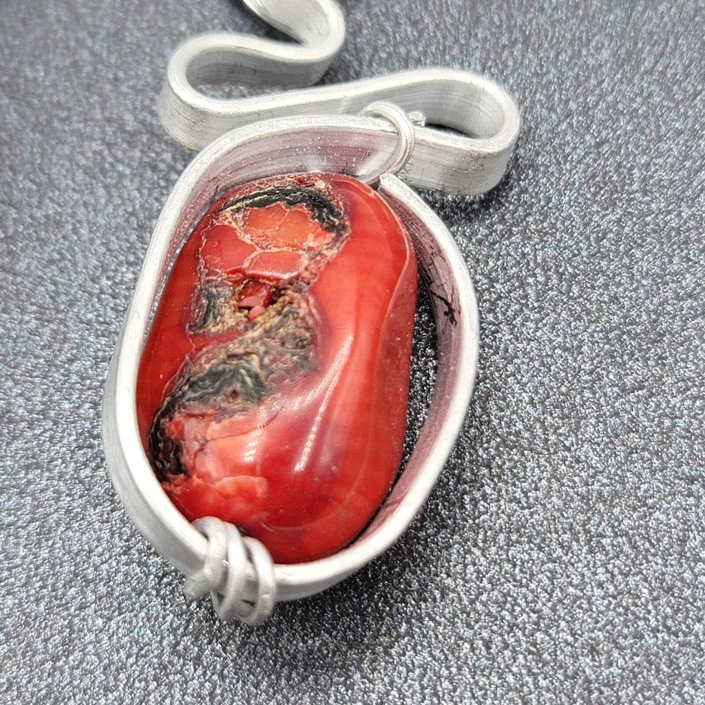 Artisan Pierced Earrings Large Coral Bead Silver tone Dangle 2"