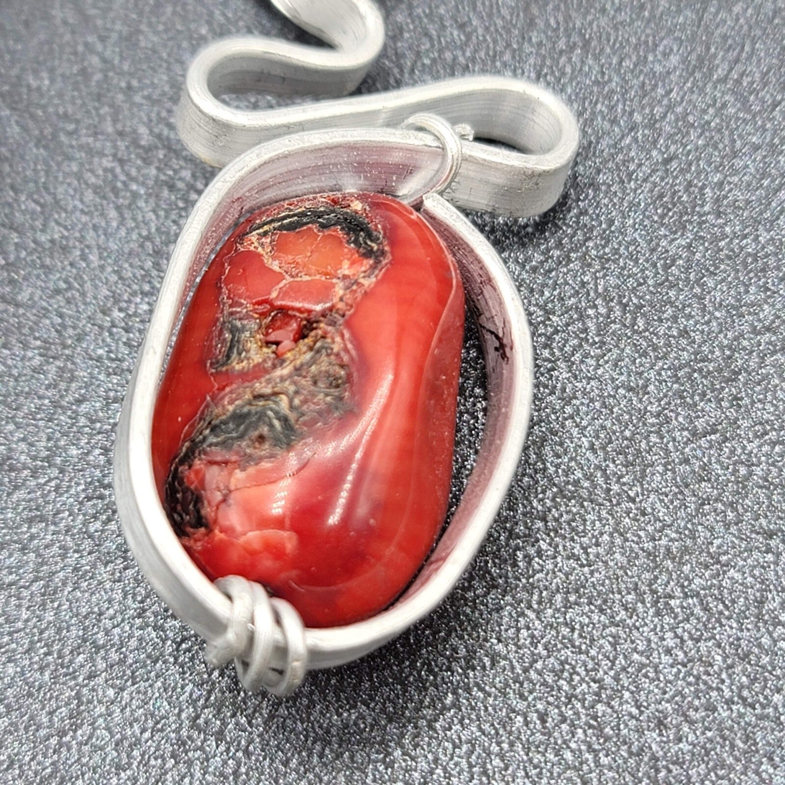 Artisan Pierced Earrings Large Coral Bead Silver tone Dangle 2"