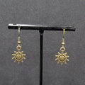 Sun Pierced Earrings Bronze tone Embossed Dangle New 5/8"