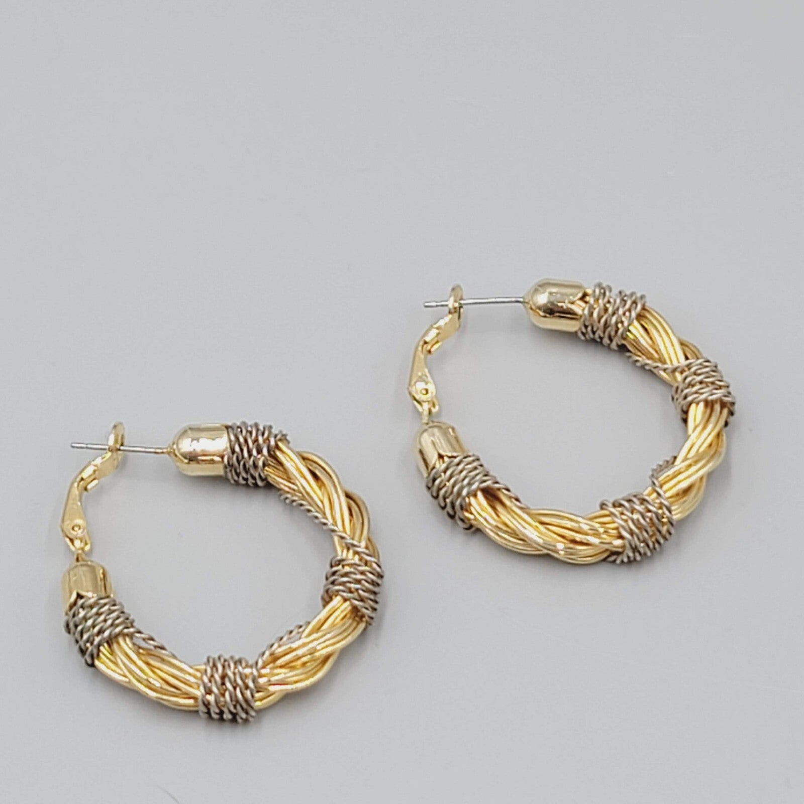 Twist Wire Hoops Pierced Earrings Gold tone Silver tone Two Tone 1.25"