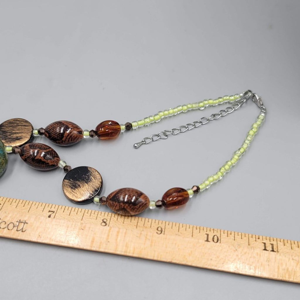 Statement Pottery Bead Necklace Eclectic Multicolor 24"