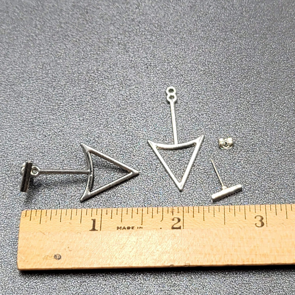 Arrow Triangle Pierced Earrings Silver tone Jacket Dangle 1.5"