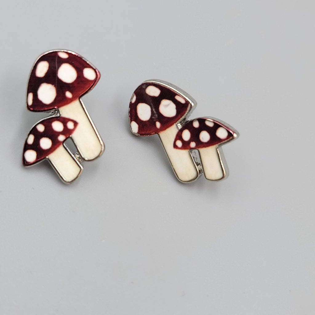 Attic Salt Pierced Earrings Polka Dot Mushroom Silver tone Drop 3/4"