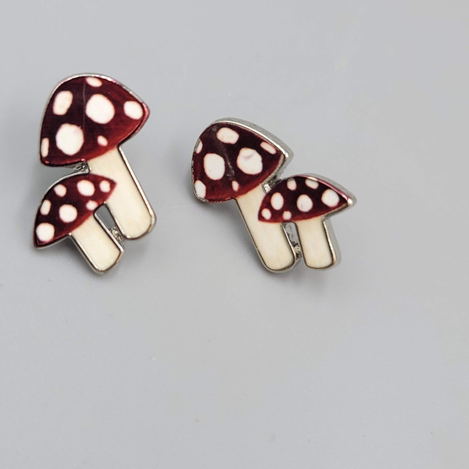 Attic Salt Pierced Earrings Polka Dot Mushroom Silver tone Drop 3/4"