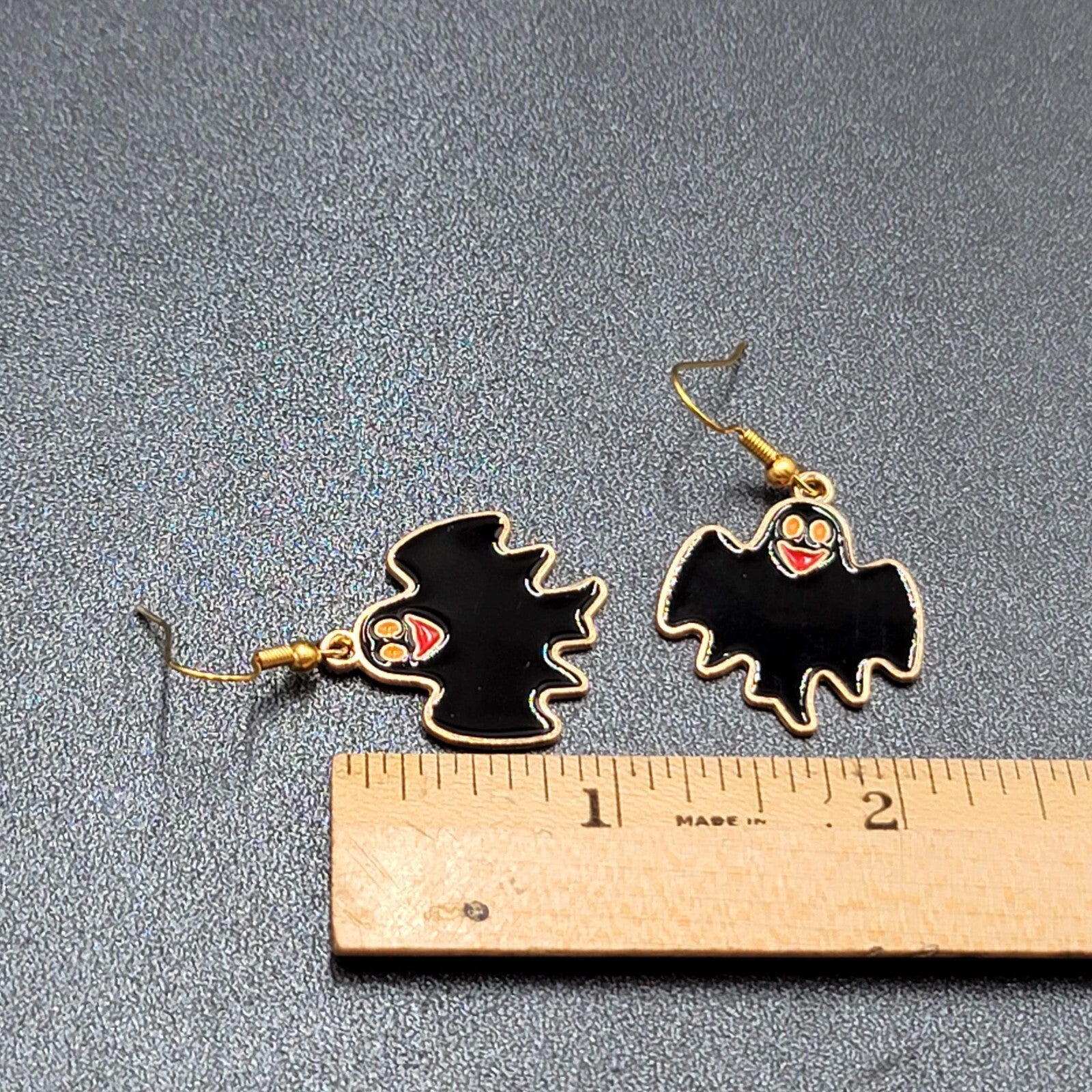 Halloween Pierced Earrings Gold tone Enamel Dangle 1"
