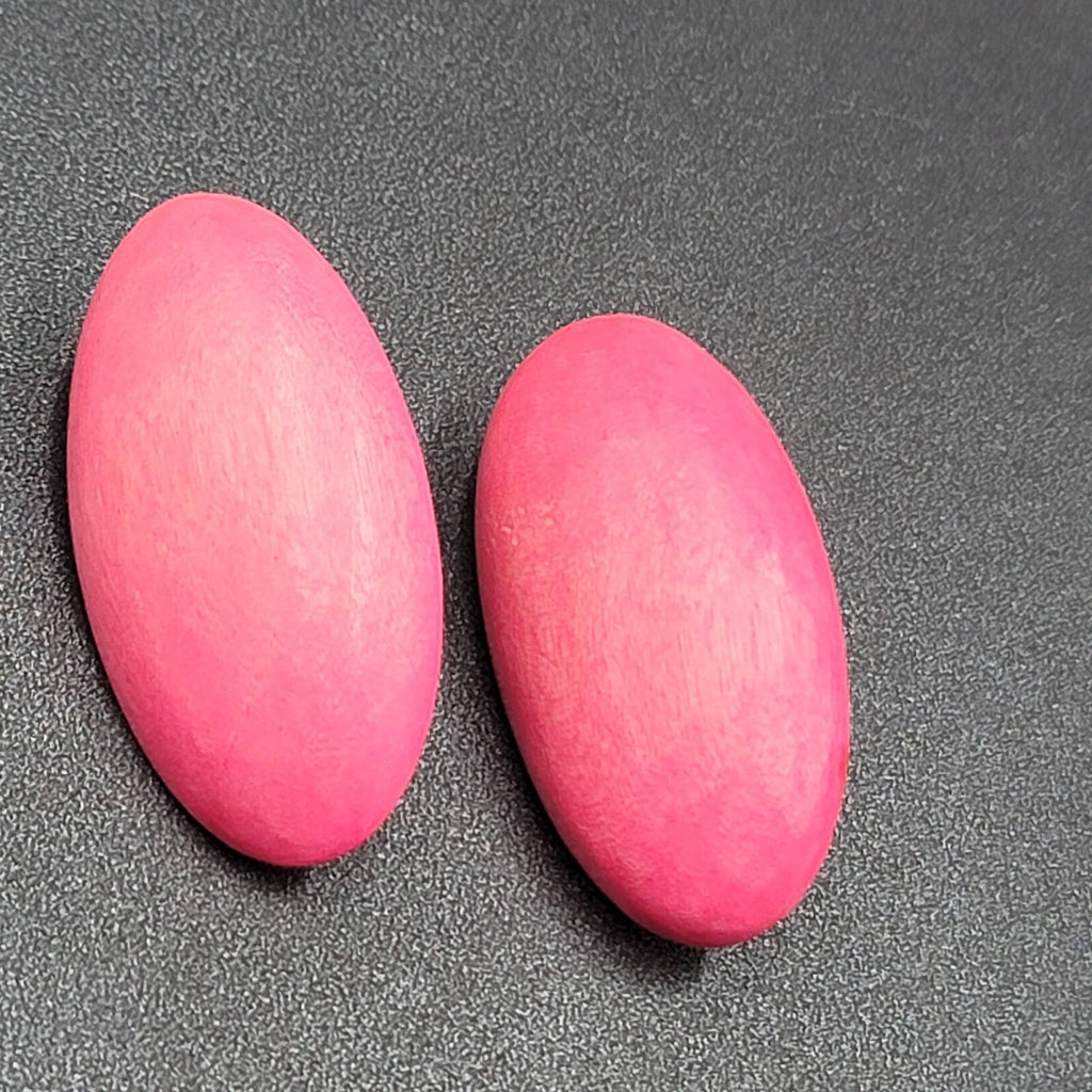 Vintage Pierced Earrings Large Wood Pink Stain Statement Drop 2"