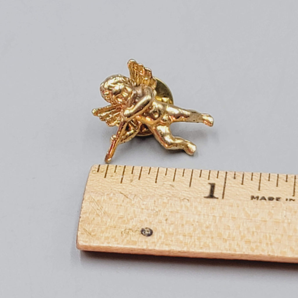 Guardian Angel Cherub Gold Tone Vintage Lapel Pin Playing a Flute