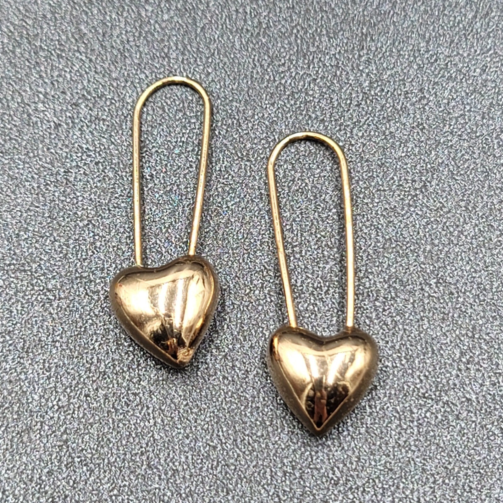 Pierced Earrings Gold Plated Pink Heart Dangle Loops 1 3/8"