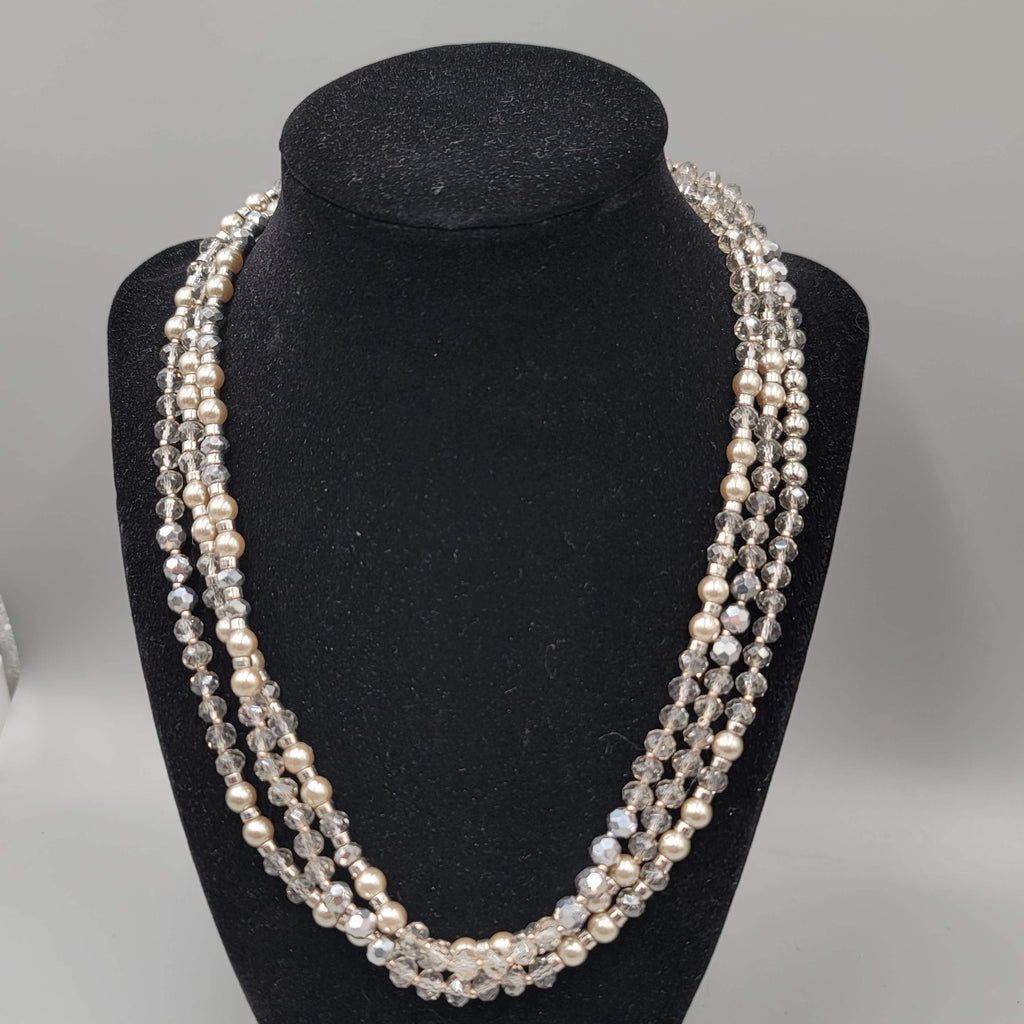 Loft Necklace Silver tone Gray Bead Extra Long 60"
