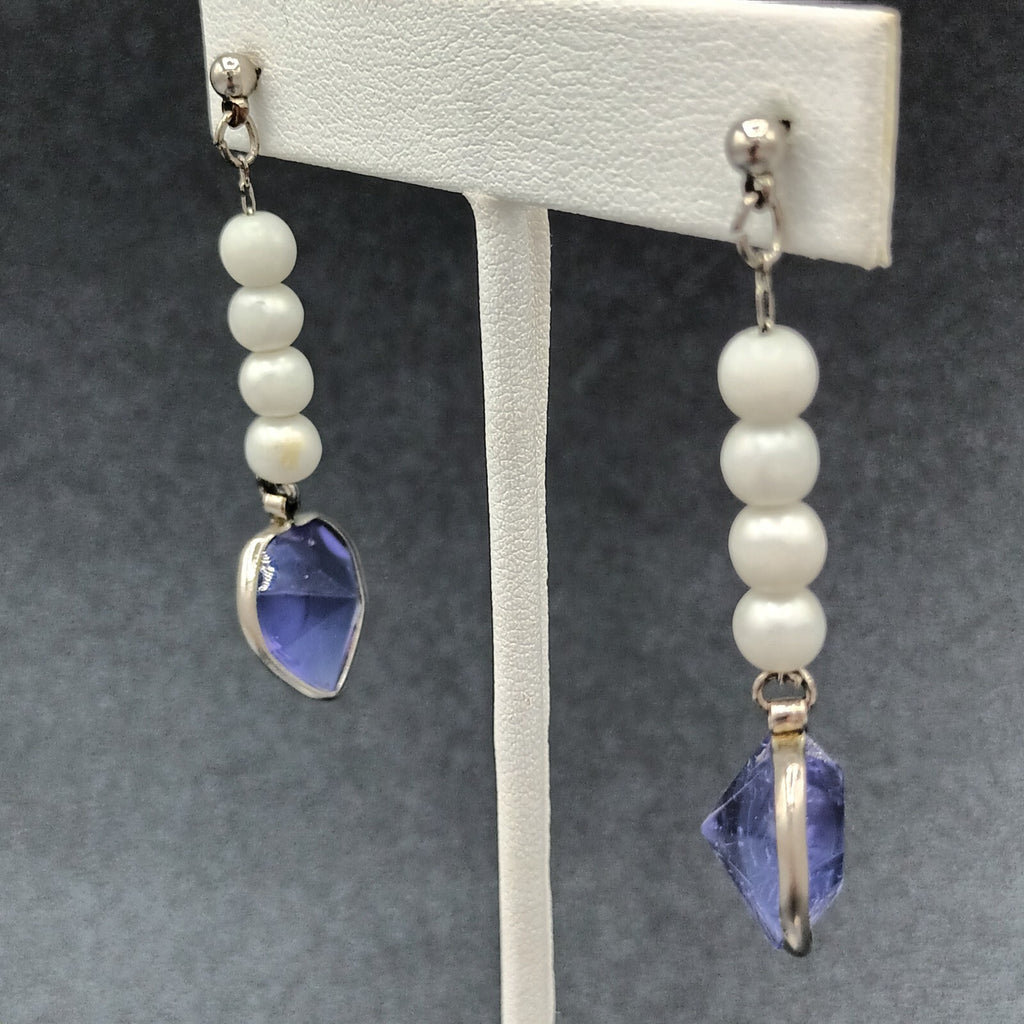 Vintage Pierced Earrings Purple Acrylic Heart Beaded Dangle 2"