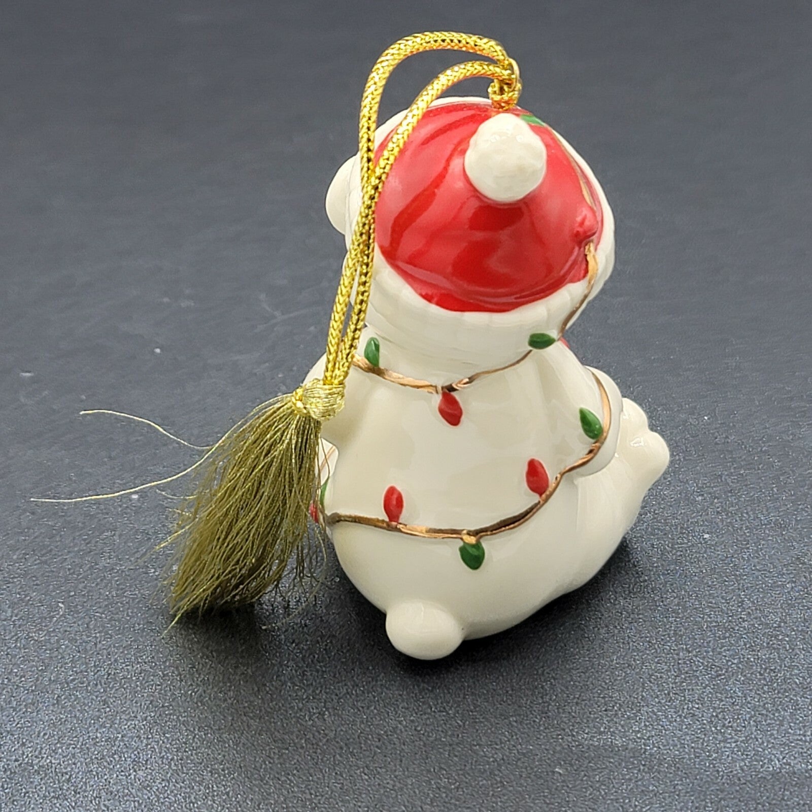 Lenox Porcelain Santa Teddy Bear Ornament Tangled Christmas Lights 3.5" Hanging