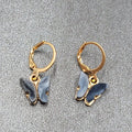 New Pierced Earrings Gold tone Gray Resin Butterfly Dangle Huggie Hoops 1/2"