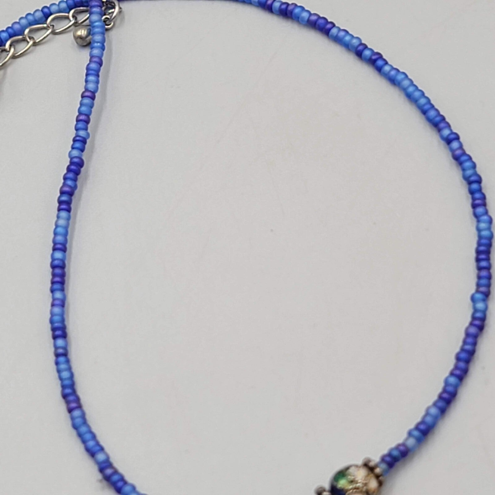 Cloisonne Bead Necklace Blue Seed Bead Minimalist 22"