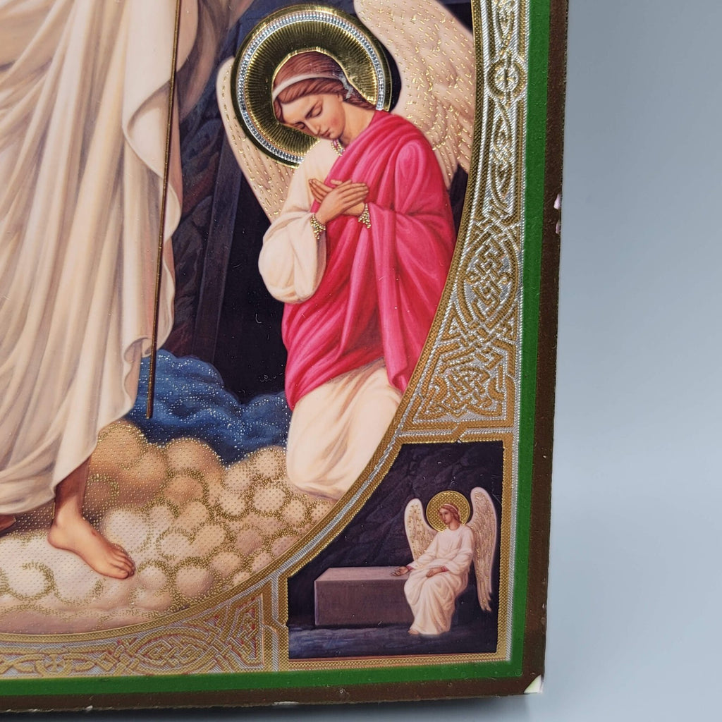 Christ Is Risen Orthodox Gold Foil Icon on Wood Plaque Христос Воскрес Икона