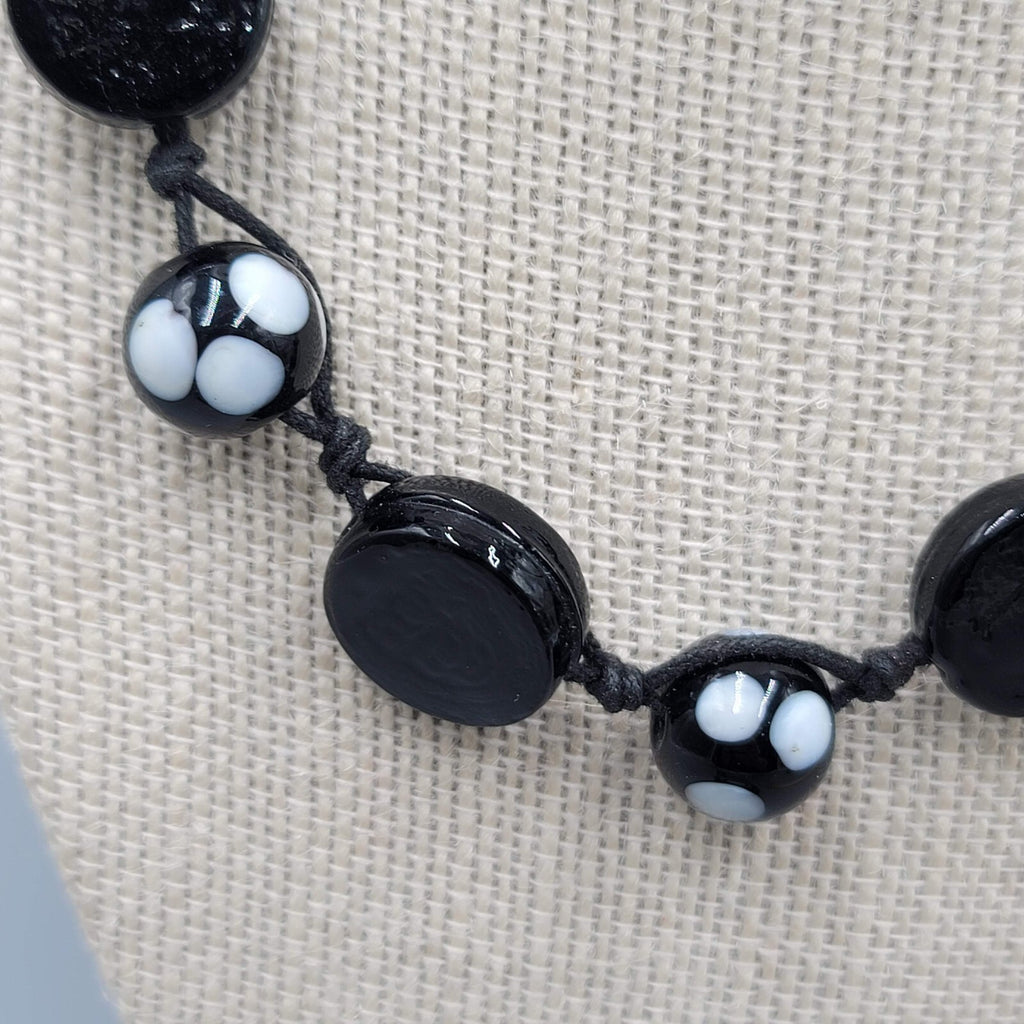 Black White Glass Seed Bead Necklace 5 Multi Strand 16"-18" Lot of 2 For Layerin