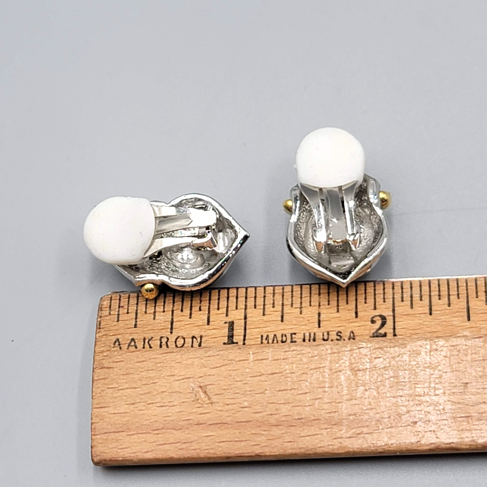 Vintage Statement Clip on Earrings Silver Plated Gold Plated Beading 1 in