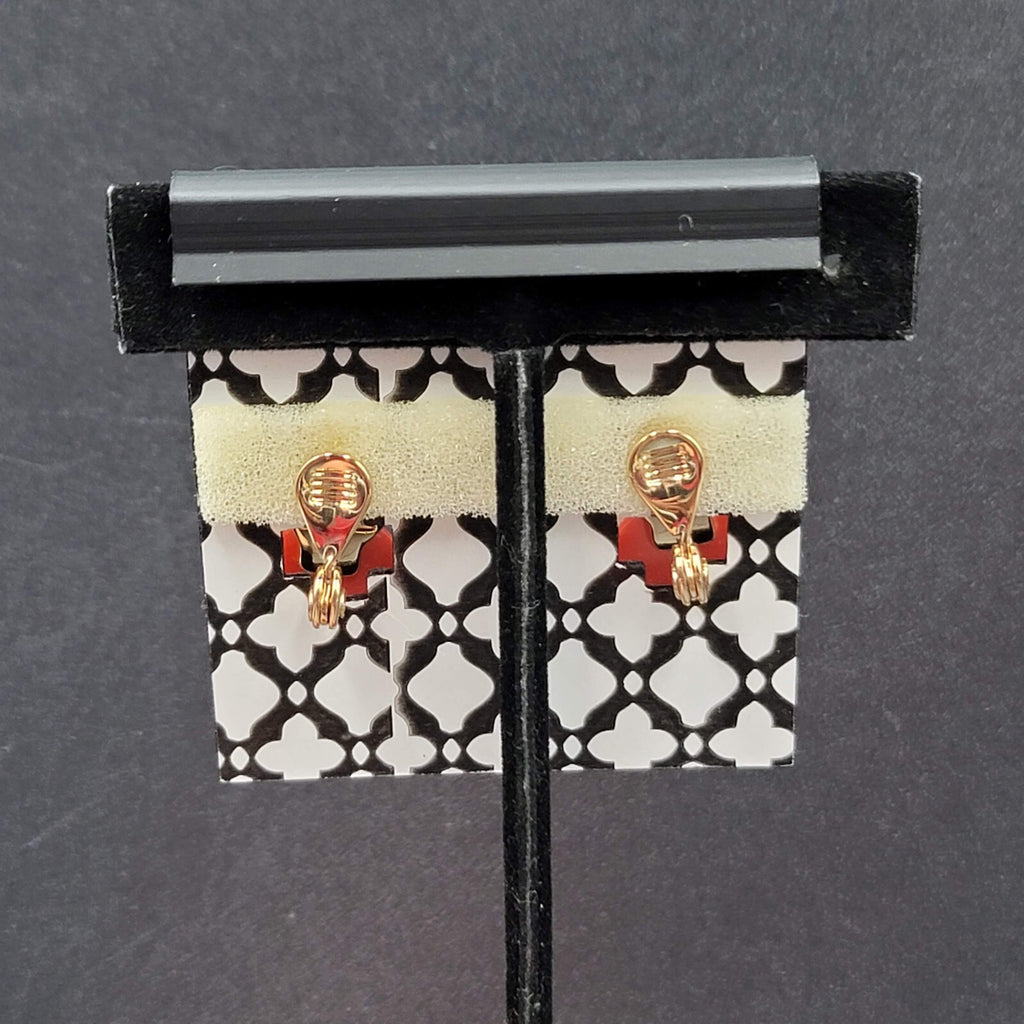 Laundry by Shelli Segal Clip on Earrings Gold tone Pink Mother of Pearl Drop 1"