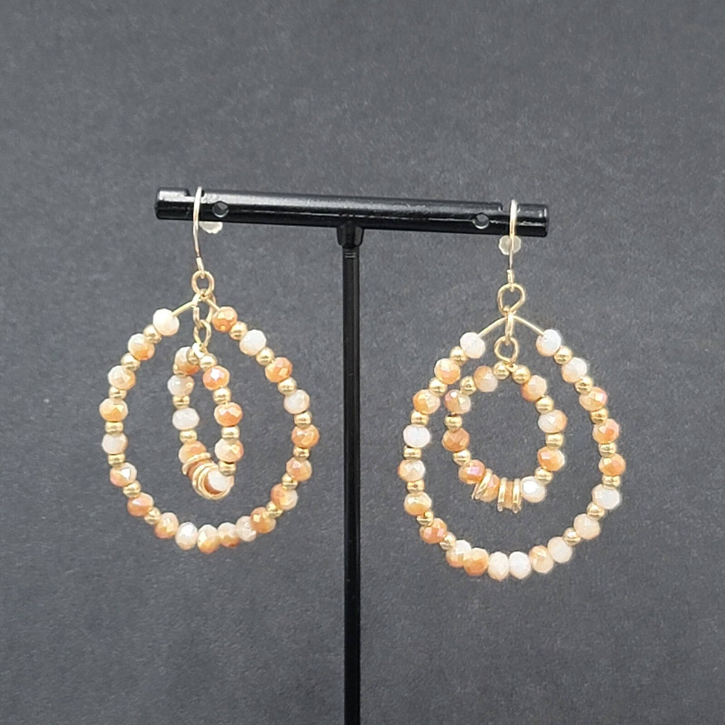 Pierced Earrings Gold tone Crystal Faceted Beaded Hoops 2"
