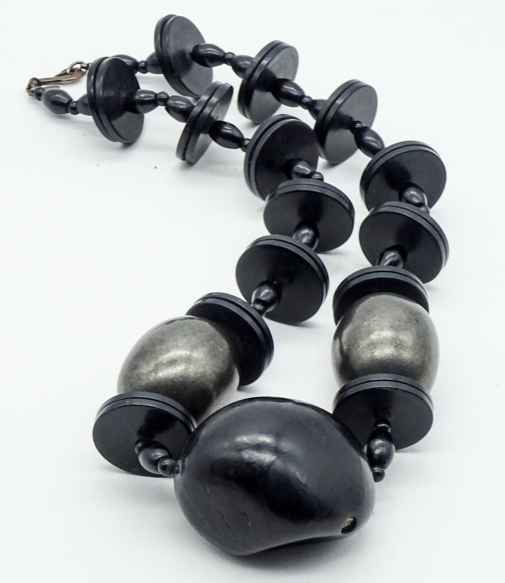 Vintage Black Large Black Beaded Necklace 19" Estate Costume Jewelry