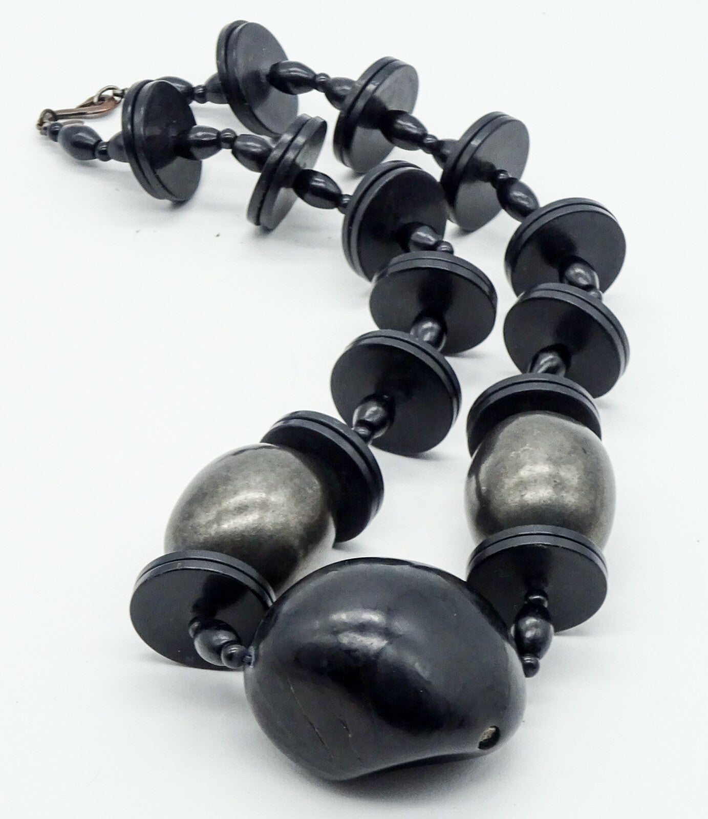 Vintage Black Large Black Beaded Necklace 19" Estate Costume Jewelry