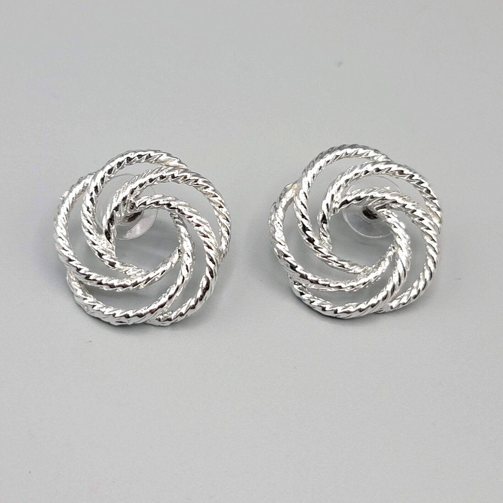 Pierced Earrings Silver tone Open Work Swirl Drop 1"