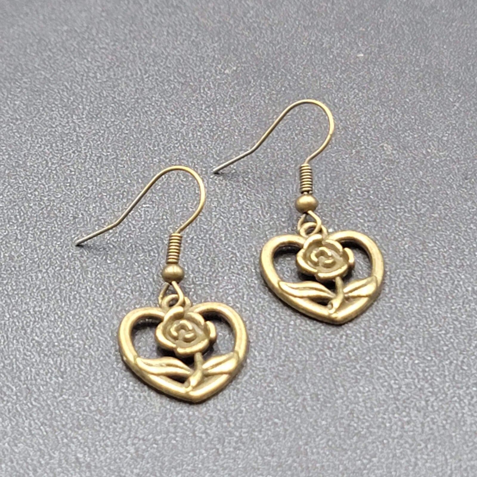 New Pierced Earrings Bronze tone Embossed Dangle 3/4"