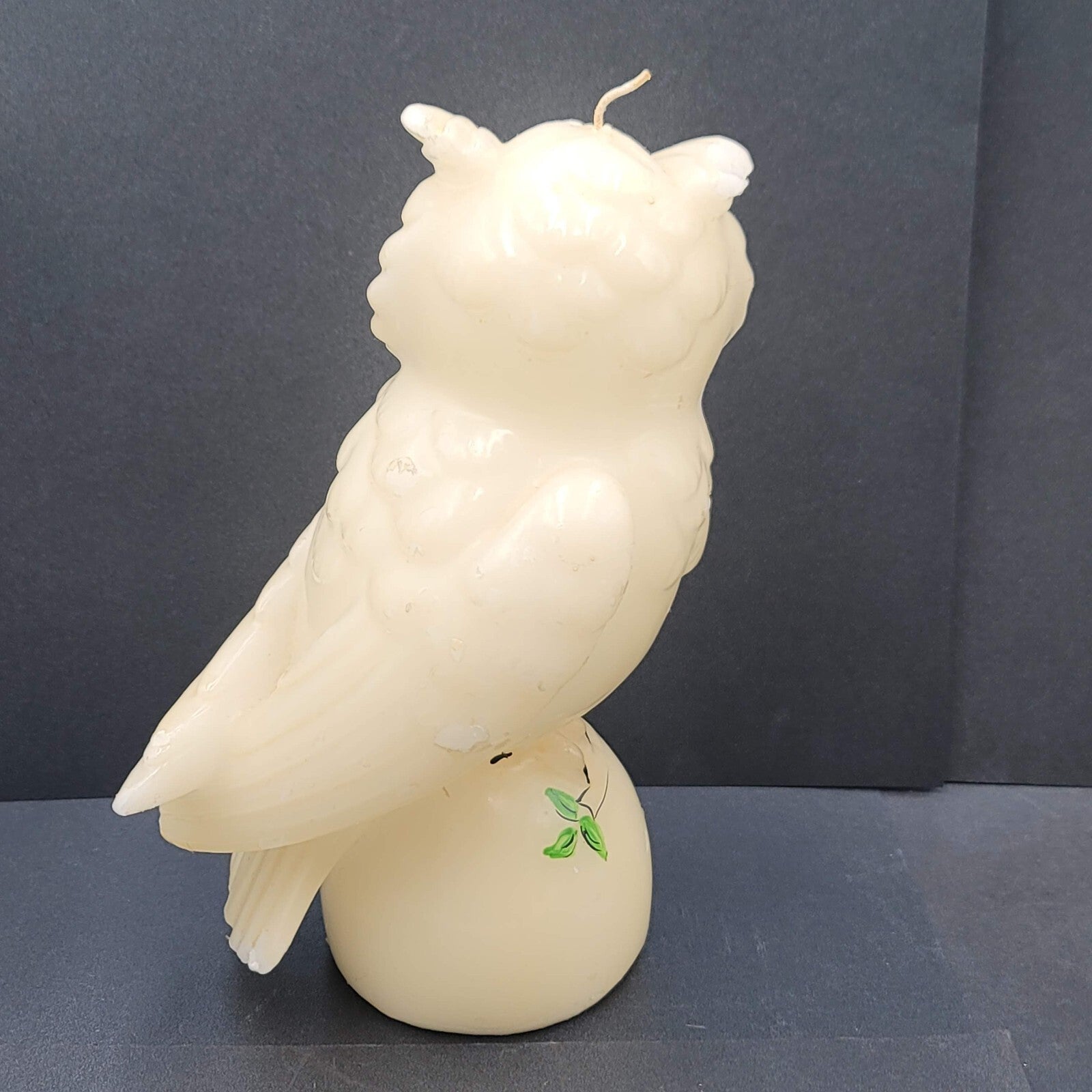 Vintage Wax Owl Candle Large Carved White Unburned 9"