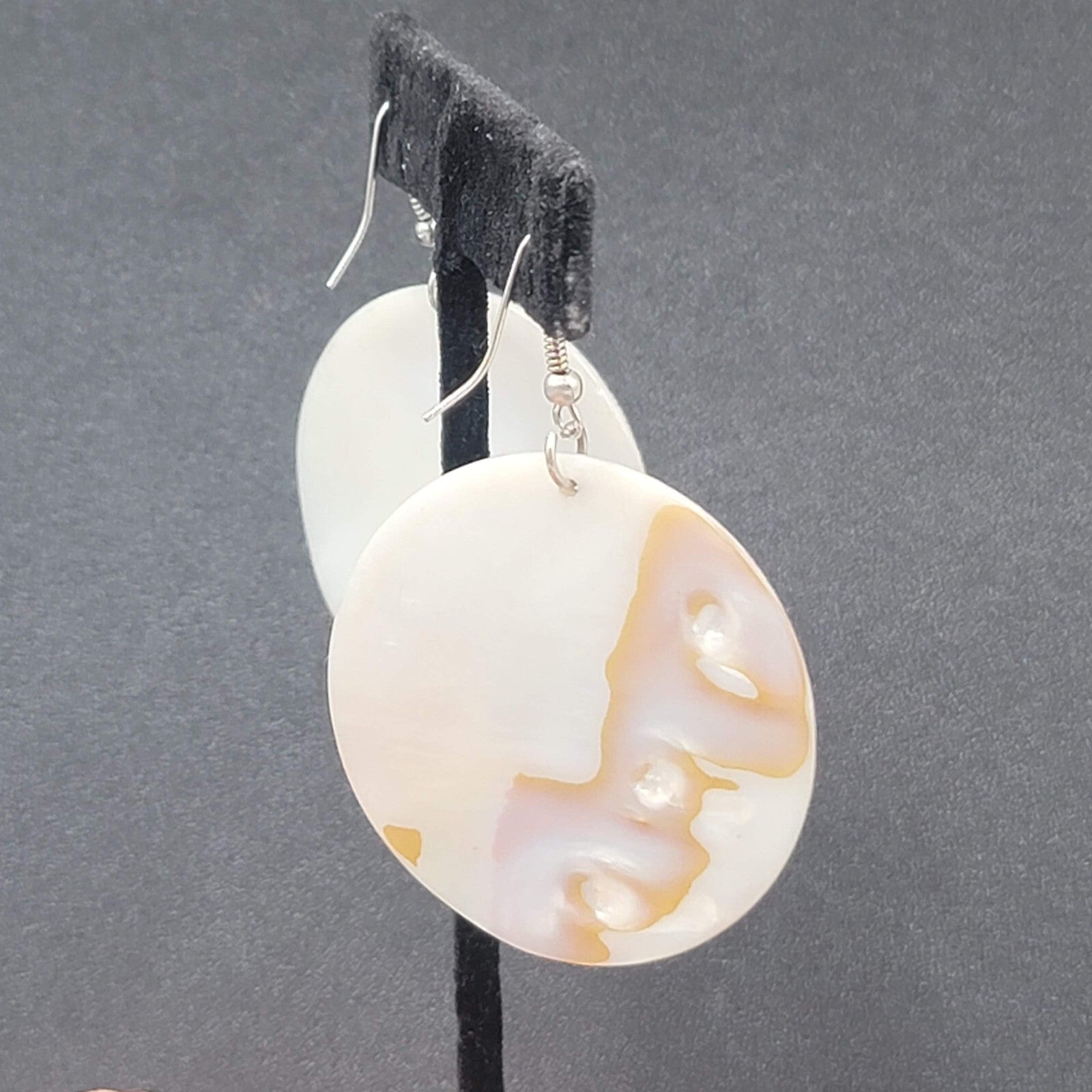 Pierced Earrings Snake Skin Print on Sea Shell 1.75"