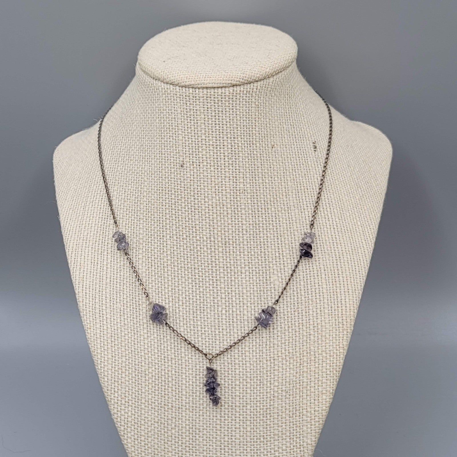 Vintage Sterling Silver Necklace Amethyst Bead Dangle Minimalist Fine Jewelry 17