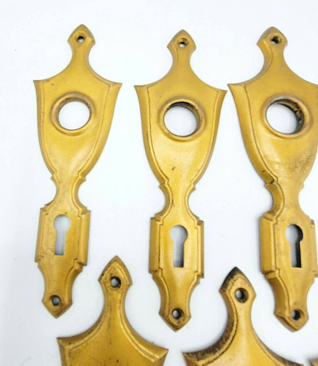 Lot of 7 Antique Vintage Steel Ornate Door knob Back Plates Painted Gold