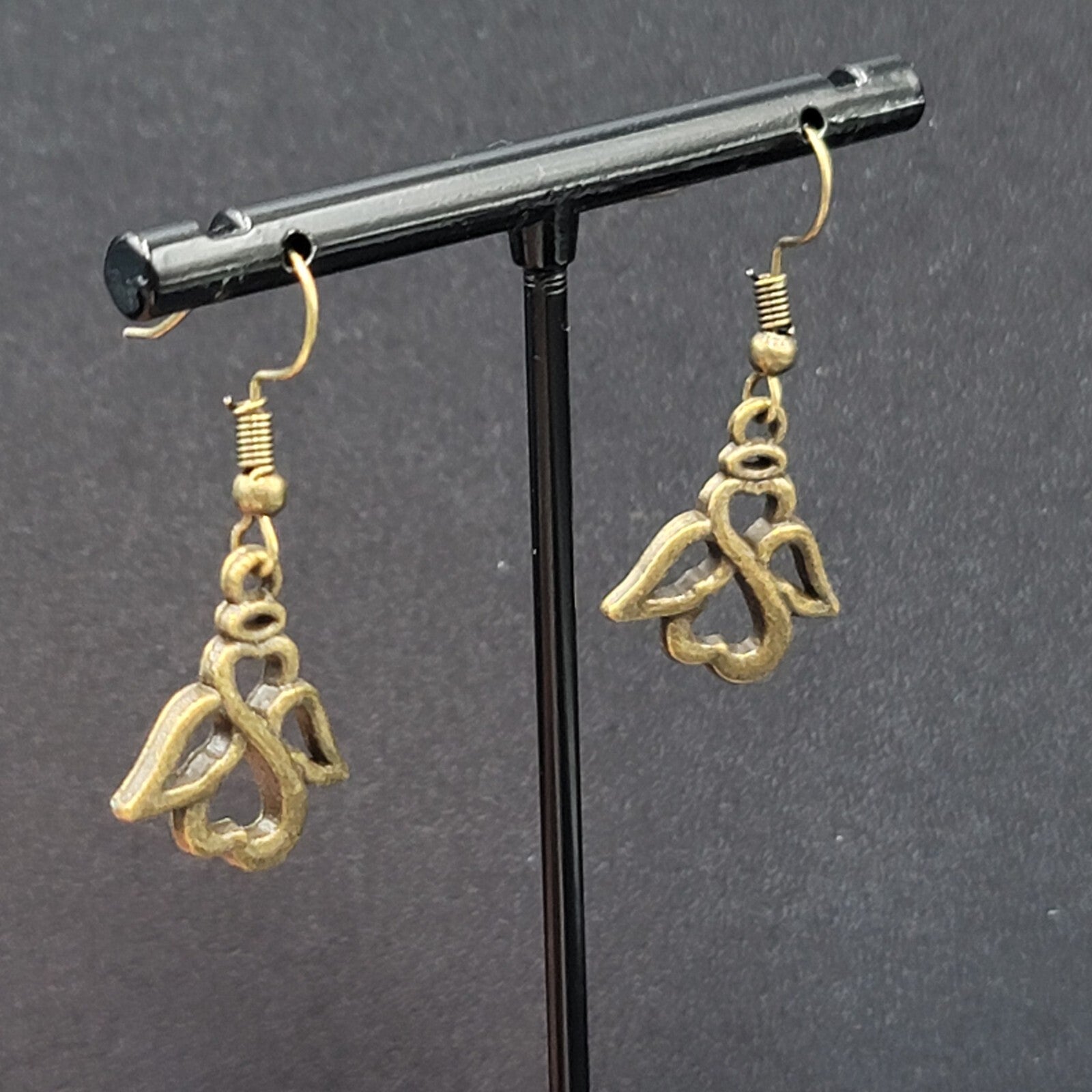 New Infinity Heart Angel Pierced Earrings Bronze tone Dangle 3/4"