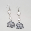 Pewter Elephant Pierced Earrings Silver tone Dangle  2.5 in