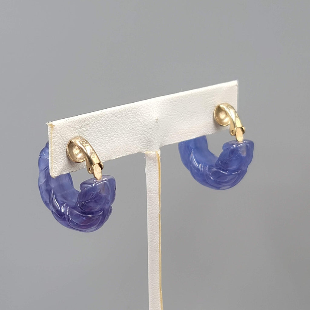 Vintage Avon Clip on Earrings Molded Plastic Purple Hoops 1"