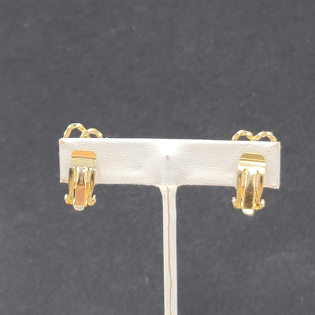 Vintage Clip on Earrings Textured Gold tone Rhinestone Drop 3/4"