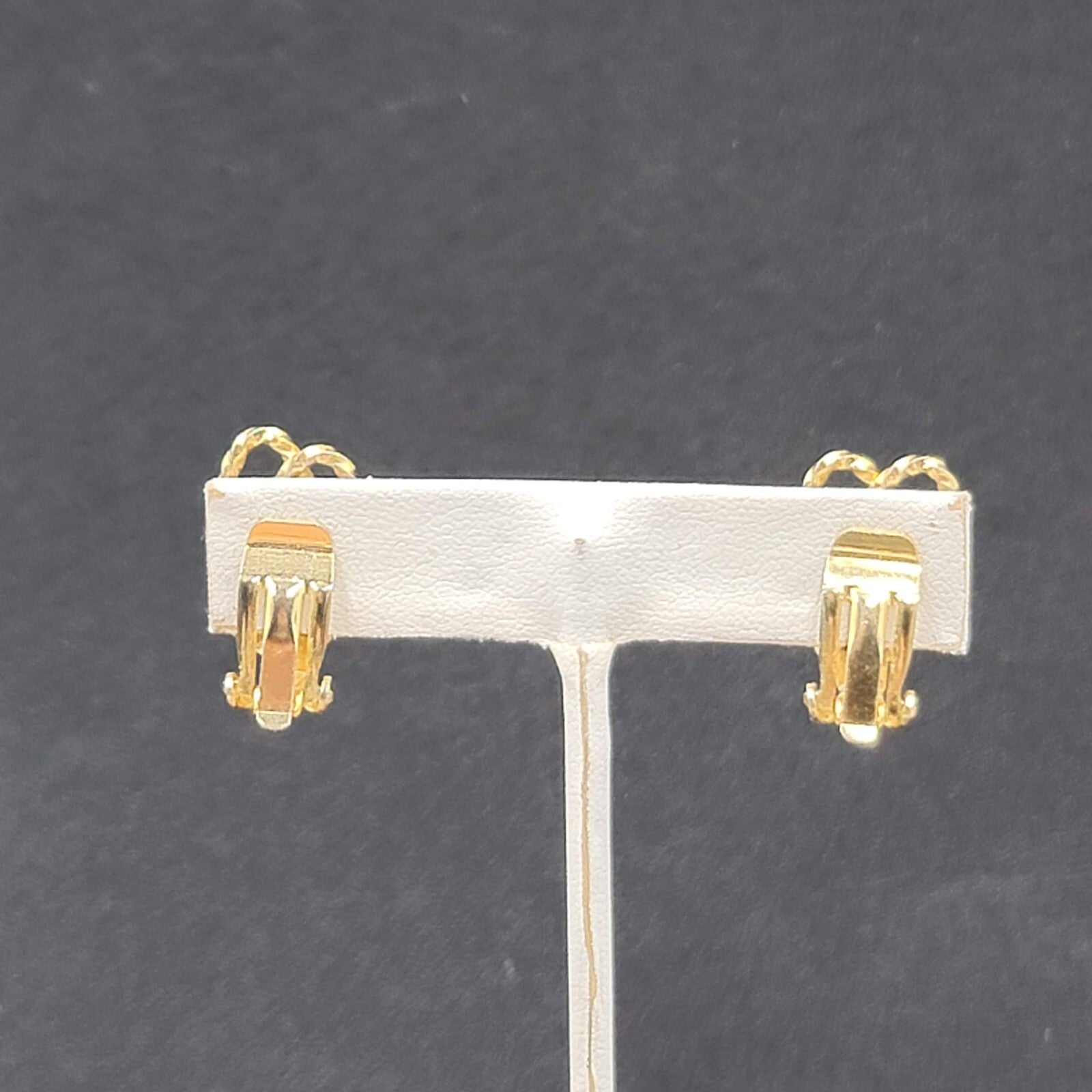 Vintage Clip on Earrings Textured Gold tone Rhinestone Drop 3/4"