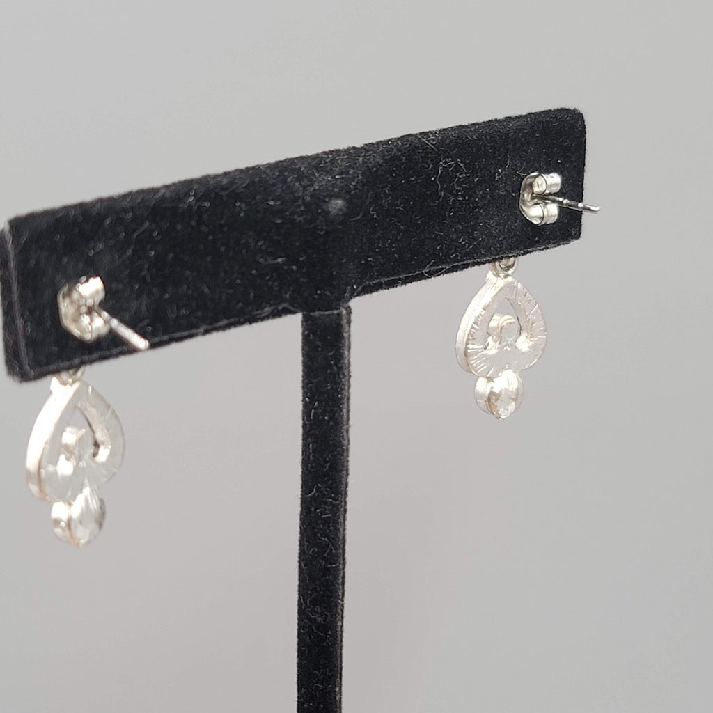 Pierced Earrings Silver tone Red and Black Rhinestone Dangle 1"