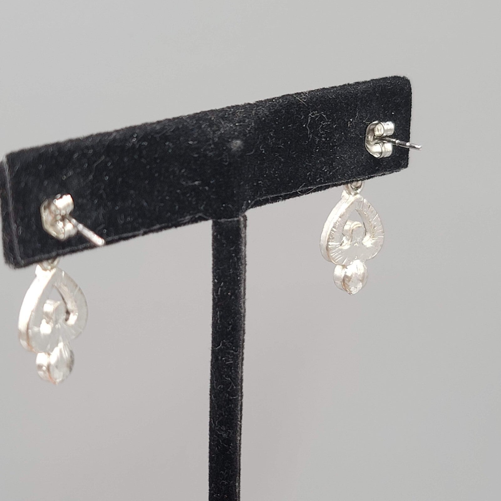 Pierced Earrings Silver tone Red and Black Rhinestone Dangle 1"
