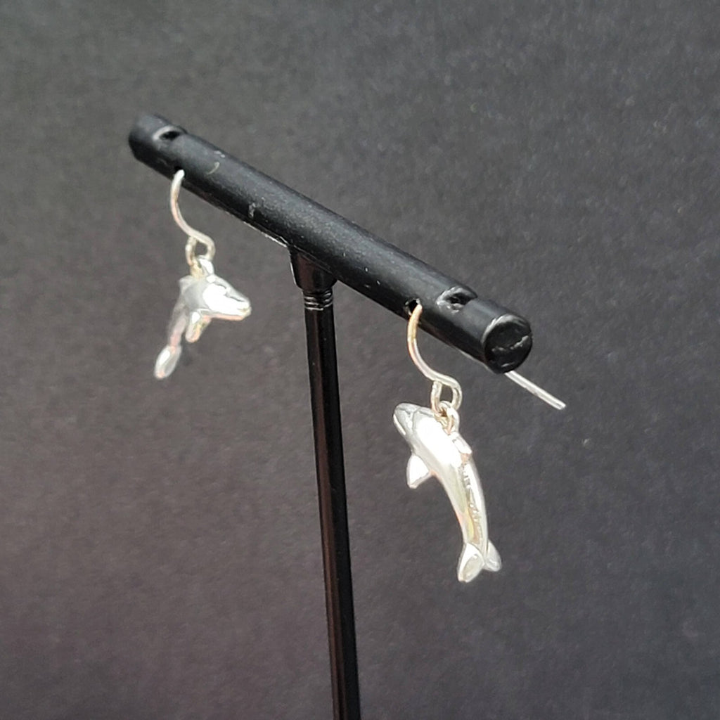 Pierced Earrings Dainty Silver tone Dolphin Dangle 3/4"