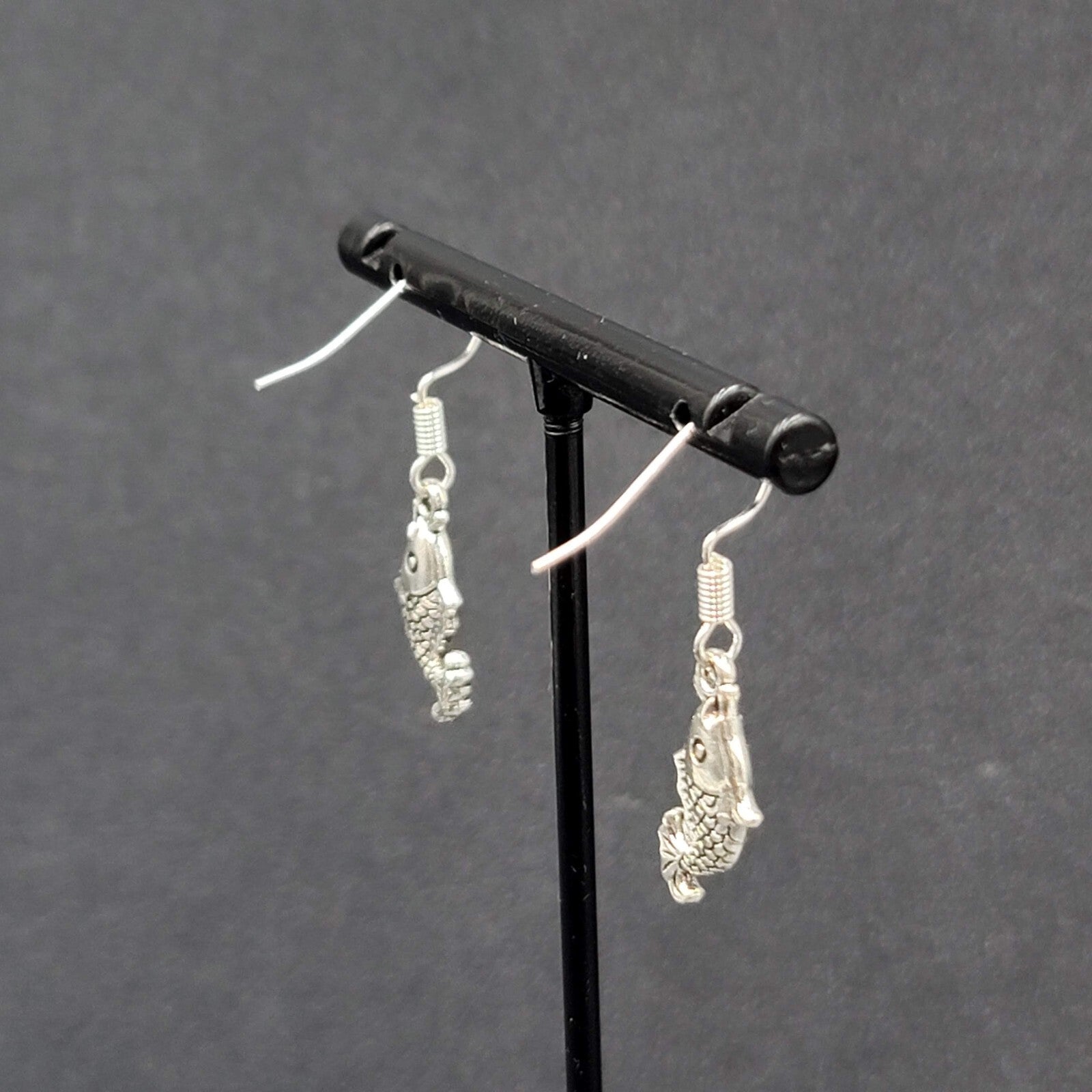 Pierced Earrings Small Detailed Embossed Dangle Fish 3/4"