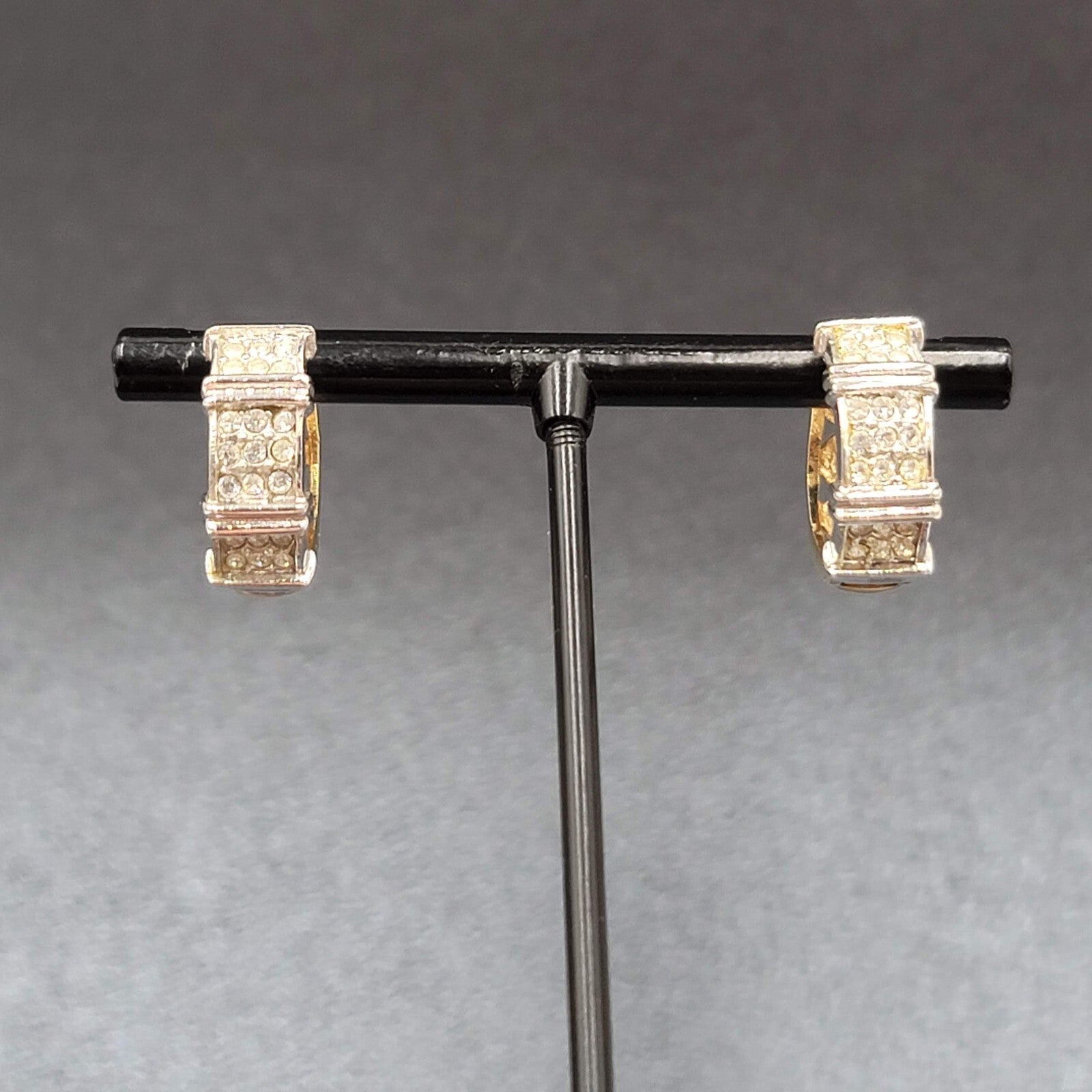 Reversible Pierced Earrings Gold Plated Silver Plated Rhinestone Hoops 5/8"