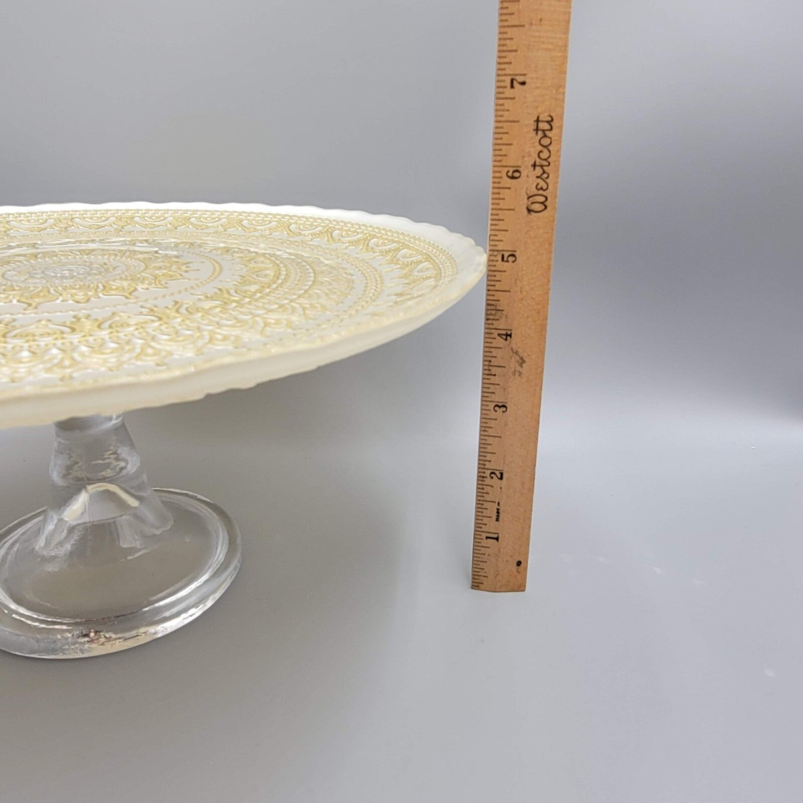 Vintage Painted Turkish Glass Cake Stand with Gold Detailing 10.5 in LOVELY!
