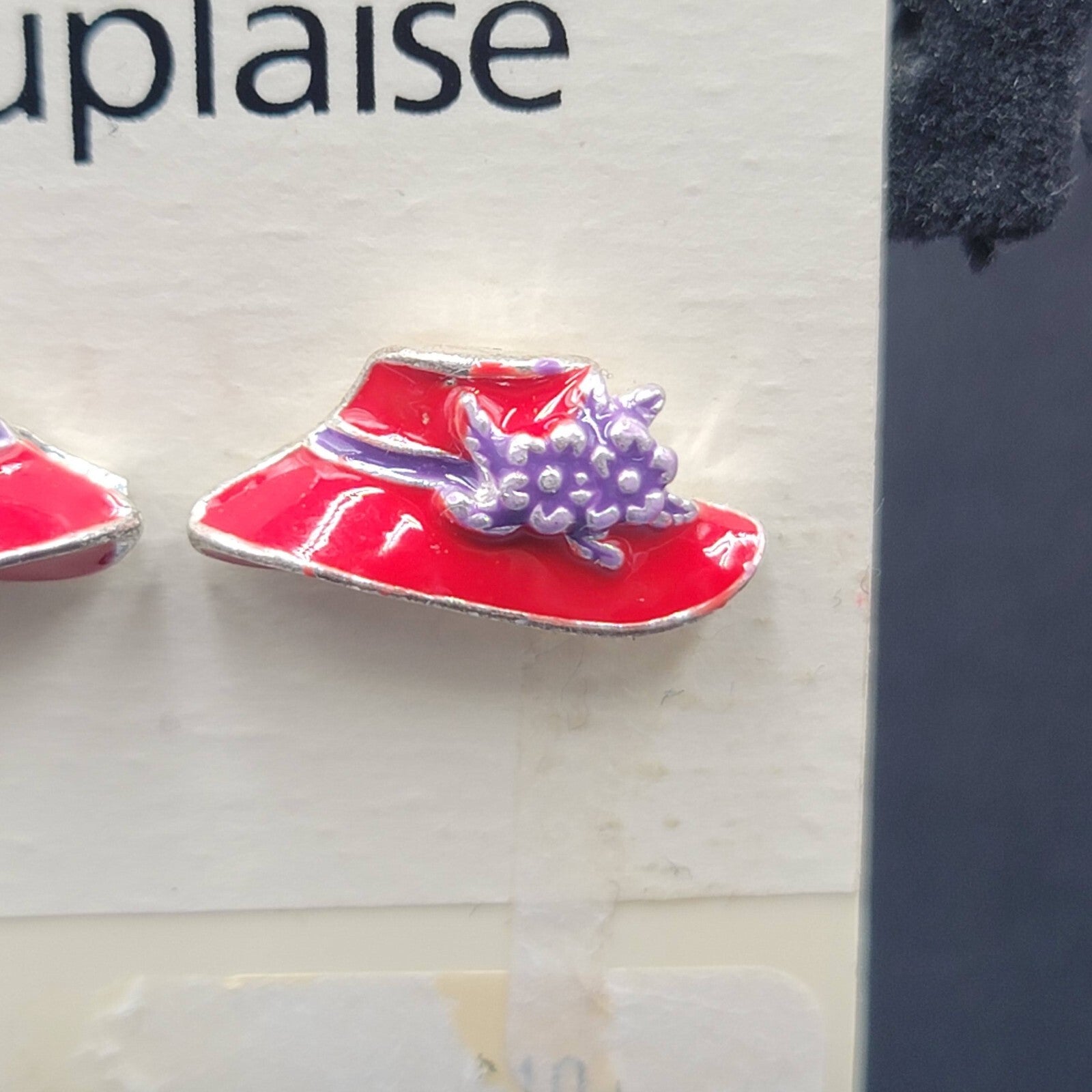 Carol Dauplaise Pierced Earrings Red Hat Society Enamel Studs 3/4"