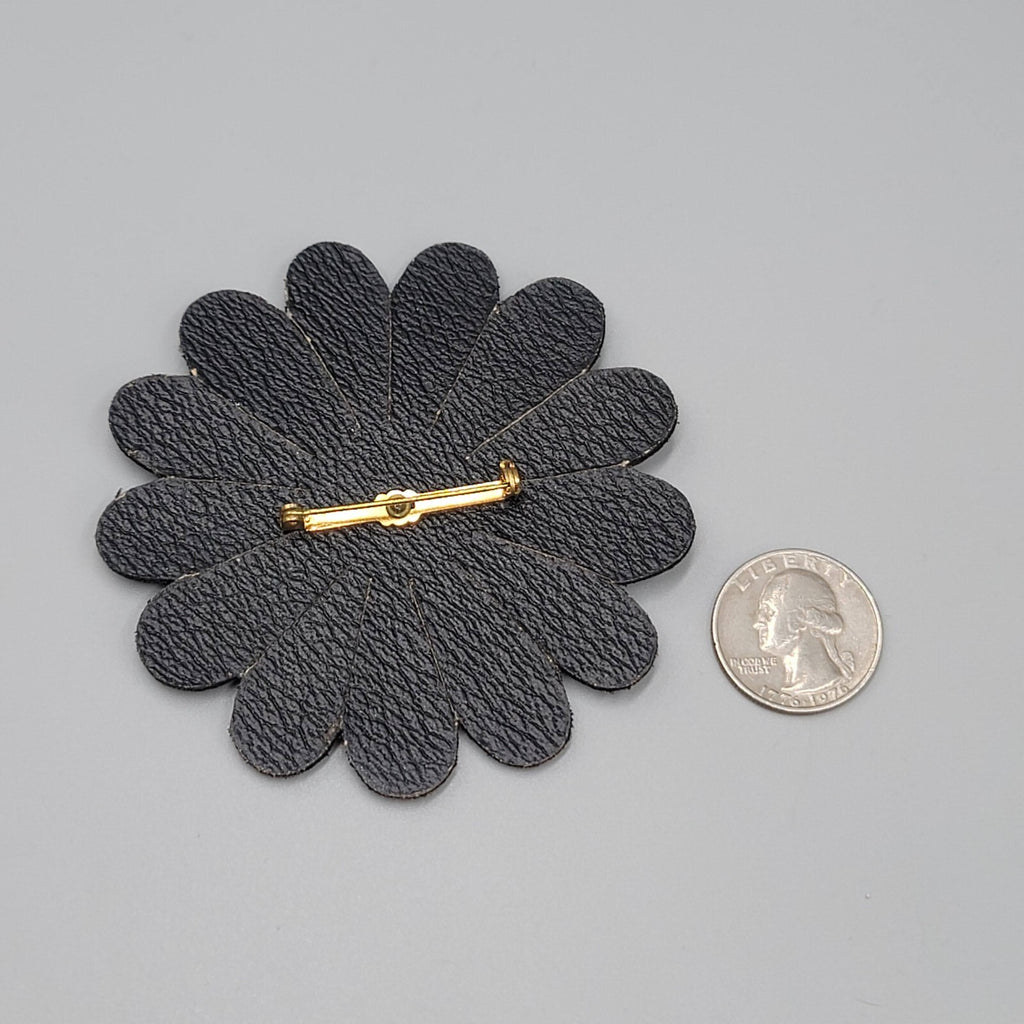 Large Flower Brooch Brown Leather 3.25"