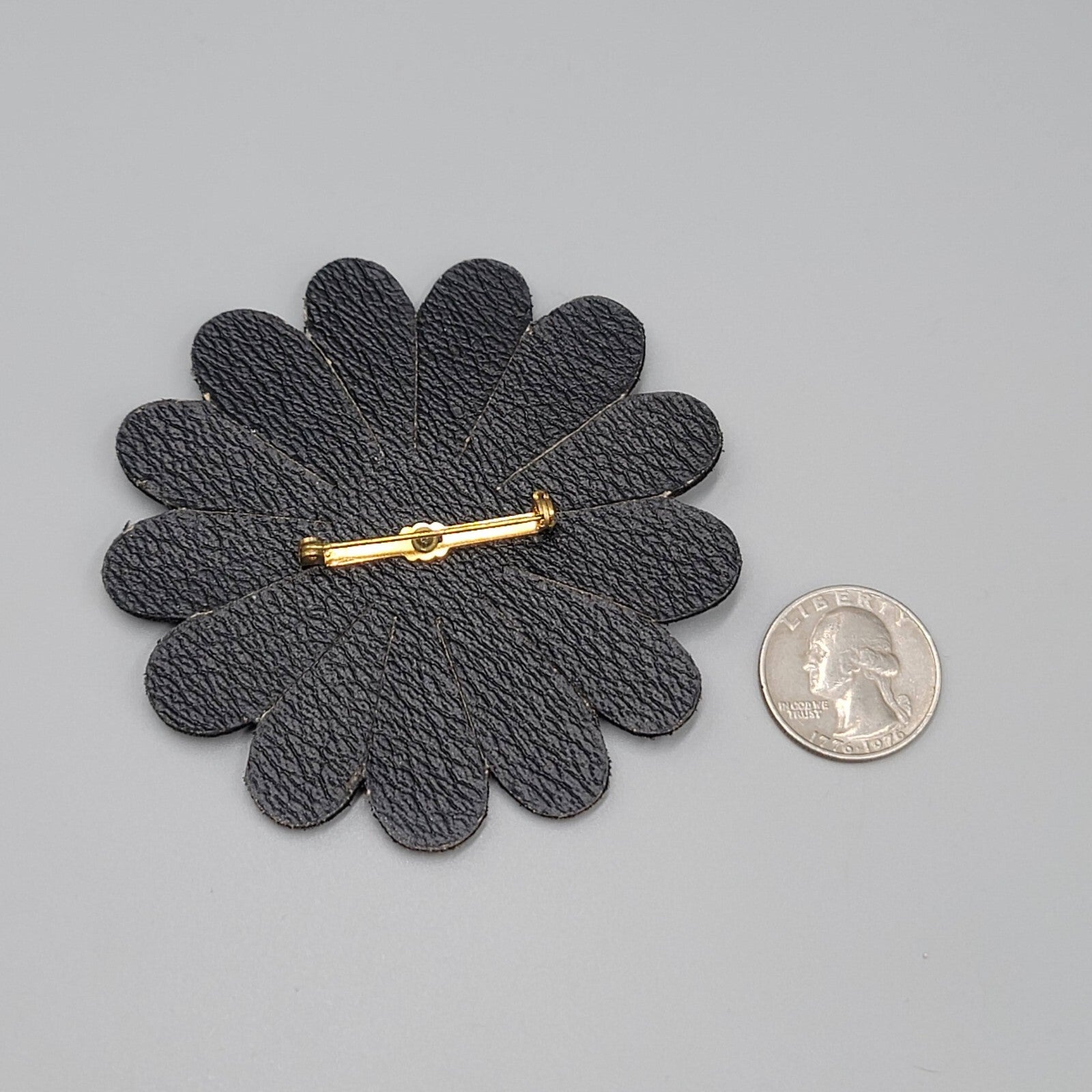 Large Flower Brooch Brown Leather 3.25"