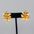 Vintage Gold Plated Leaf Clip on Earrings Leaves Drop 1 3/8"